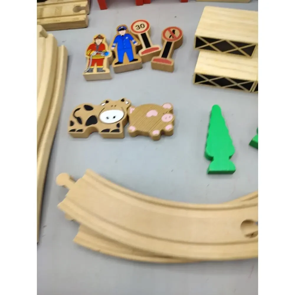 Wooden Train Track Lot Curved Straight Hill Buildings Figures 40+ Pieces
